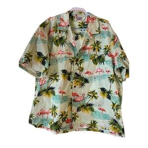 Pacific Legend Hawaiian Shirt Flamingos Palm Trees Size 3X Mens